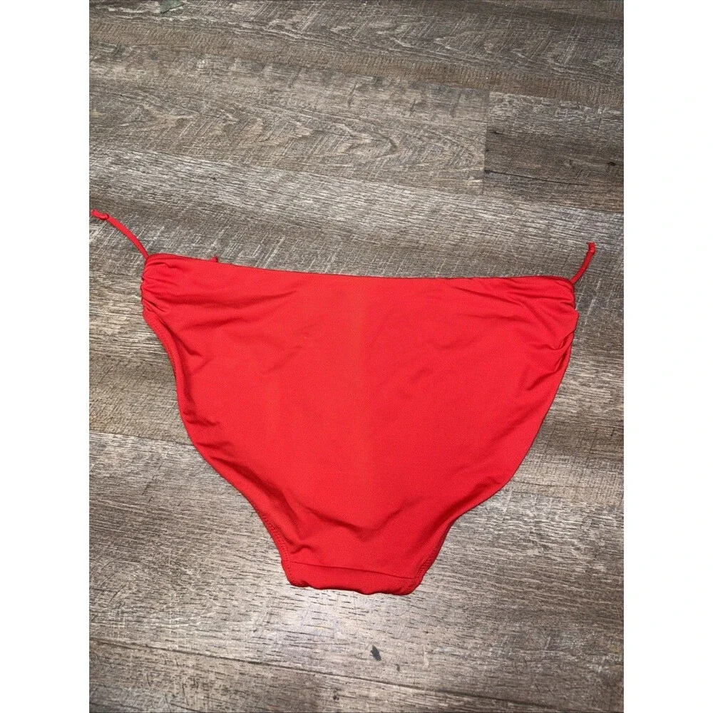 Athleta Womens Red Ruched Bikini Swim Bottoms L Gathered Drawstring High Waist
